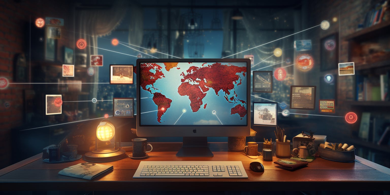 Futuristic desktop in cozy office