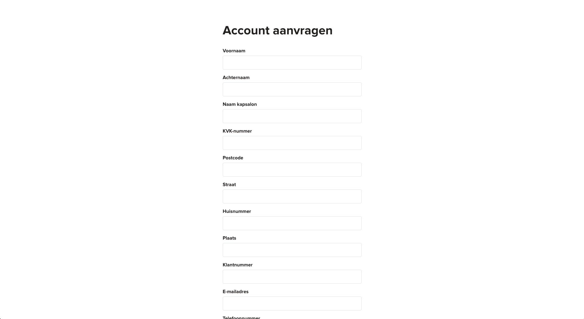 Screenshot van aanvraagformulier