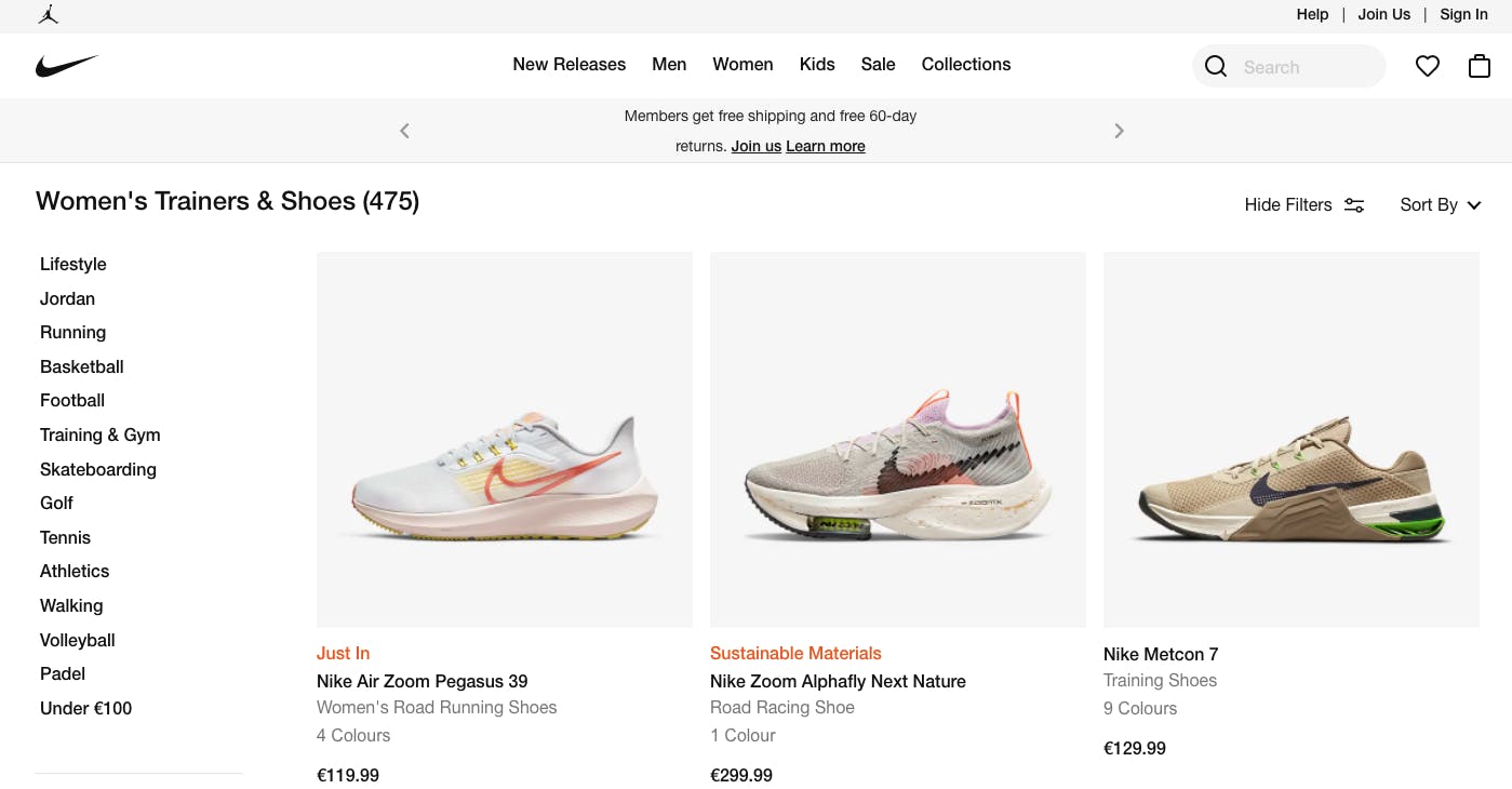 Nike using Next.js