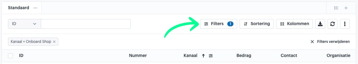 Aanwijzing naar het filters menu